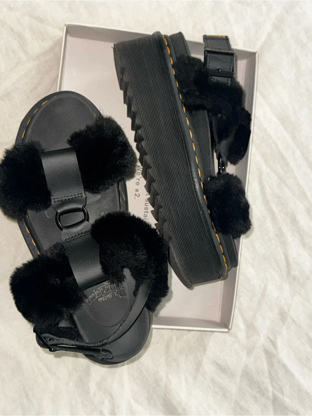 Dr. Martens Francis faux fluffy fur platform sandals sz 7